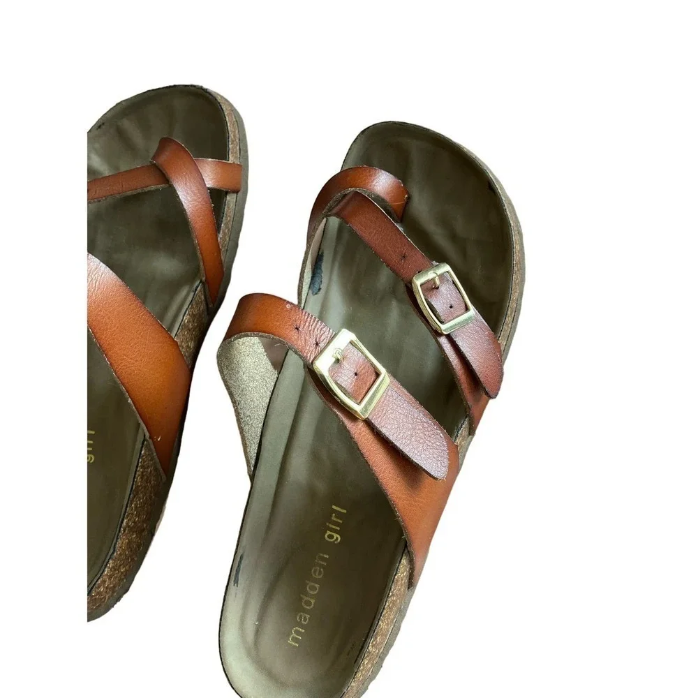 Madden Girl Mayari Birkenstock Style Strappy Cork Sandals Camel Tan Size 7*